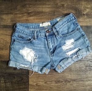 Distressed jean shorts